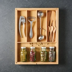 CASA Bamboo Organizador Cajon Extensible Natural| Cestas De Cajonera