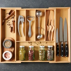 CASA Bamboo Organizador Cajon Extensible Natural| Cestas De Cajonera