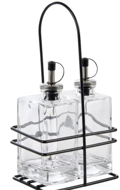 CASA Bistro Aceitera Y Vinagrera En Soporte Negro, Transparente| Aceiteras