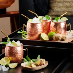CASA Fancy Canas Para Coctel Con Cepillo Dorado| Accesorios Coctéles
