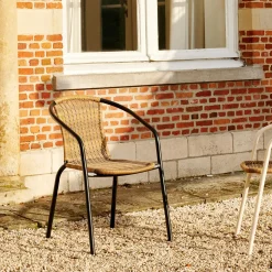 CASA Gerona Silla Apilable Negro, Natural| Sillas De Jardín
