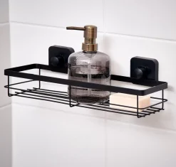 CASA Industria Cesta De Ducha Con Ventosas Negro| Accesorios De Ducha