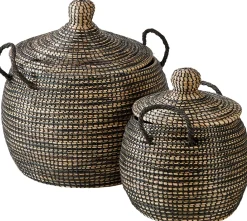 CASA Leo Cesta Lujo Negro, Natural| Cestas De Almacenaje