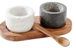 CASA Marble Pimentero/Salero Con Cuchara Y Sop. Negro, Blanco, Natural| Accesorios De Cocina