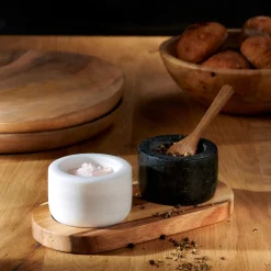 CASA Marble Pimentero/Salero Con Cuchara Y Sop. Negro, Blanco, Natural| Accesorios De Cocina
