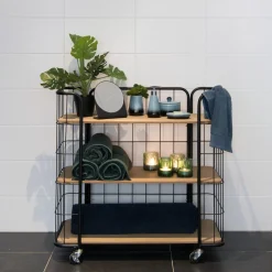 CASA Oslo Con Ruedas 3 Baldas Negro, Natural| Estanterías
