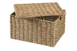 CASA Seagrass Cesta Almacenaje L Con Tapa Natural| Cestas De Almacenaje