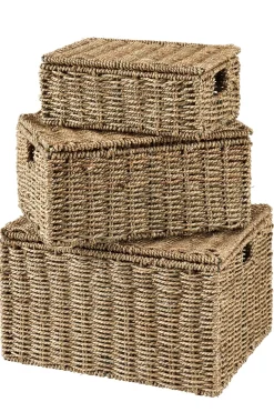 CASA Seagrass Cesta Almacenaje L Con Tapa Natural| Cestas De Almacenaje