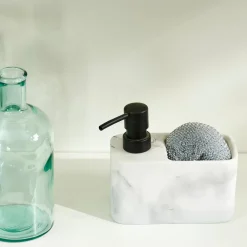 CASA Shadow Dispensador De Jabon Con Esponja Negro, Blanco| Fregar