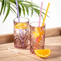 CASA Slurp Pajitas Reutiliz Juego De 6 Mezcla De 3 Colores Naranja, Morado, Rosa| Accesorios Coctéles