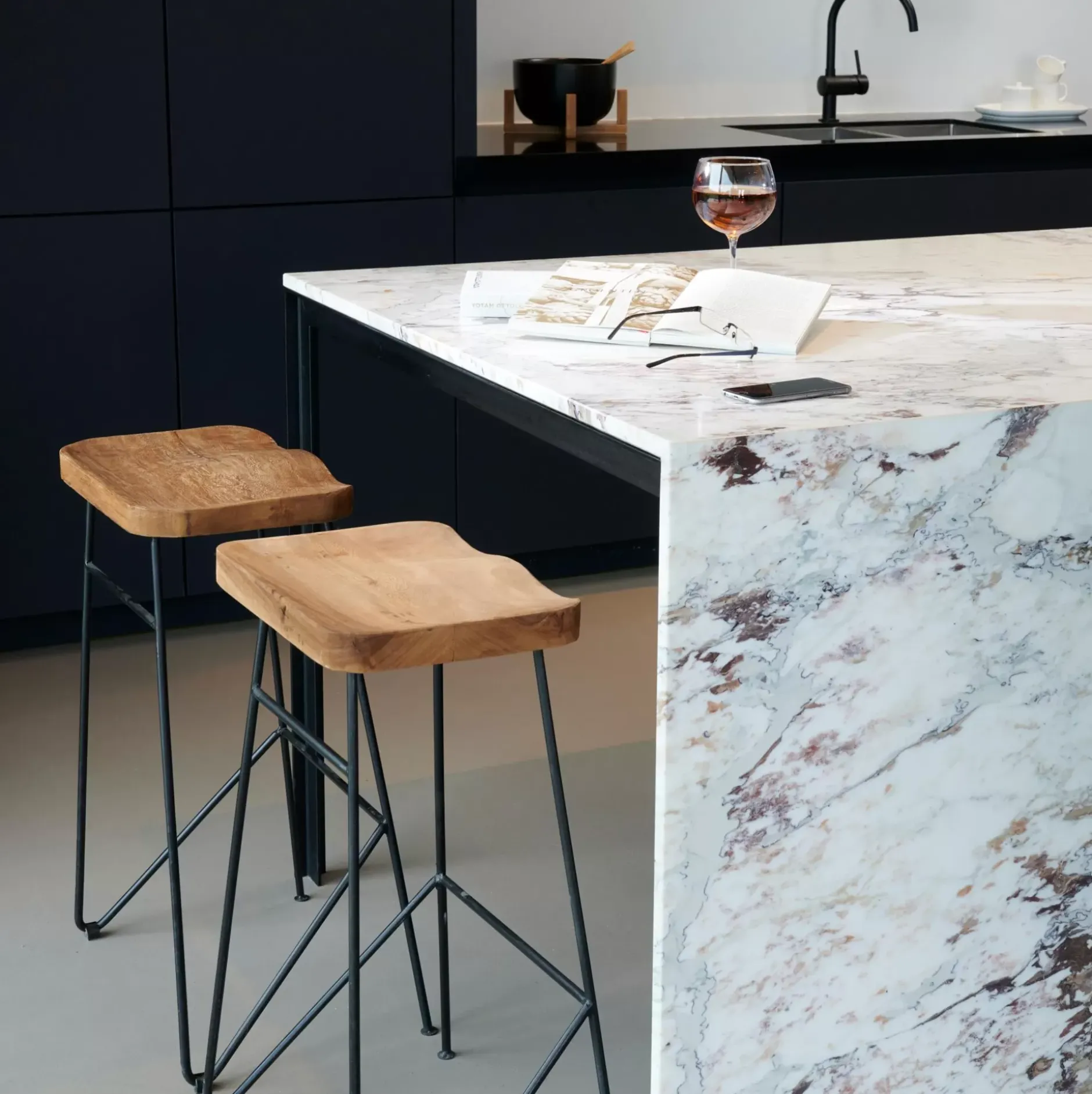 CASA Teak Taburete Bar Negro, Natural| Taburetes De Bar