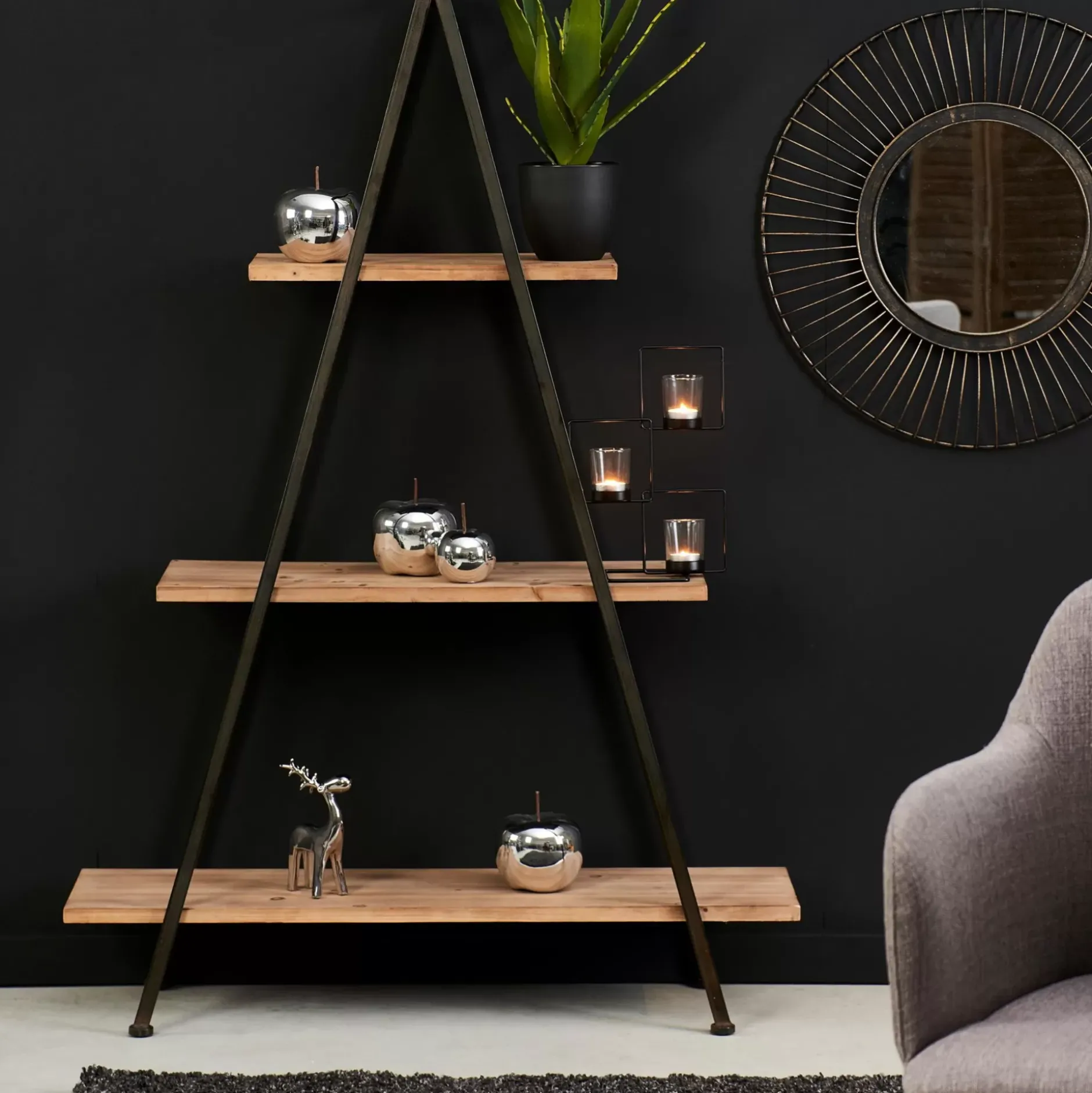 CASA Vermont Estanteria De Pared Negro, Natural| Estanterías