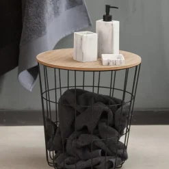 CASA Wire Mesa Auxiliar Negro, Natural| Mesas Auxiliares