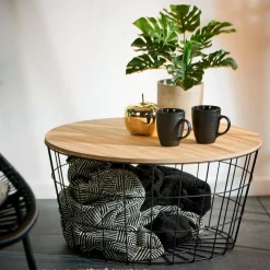 CASA Wire Xl Mesa Auxiliar Xl Negro, Natural| Mesas De Salón